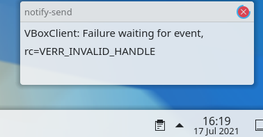 VirtualBox error notification from Plasma