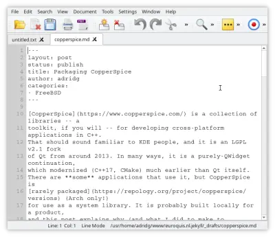 Diamond Editor, a CopperSpice-based text editor