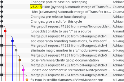 Git history of Calamares showing merges
