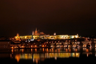 Prague Castle by Night, via Wikimedia: Karelj, Self-Photographed, Public Domain