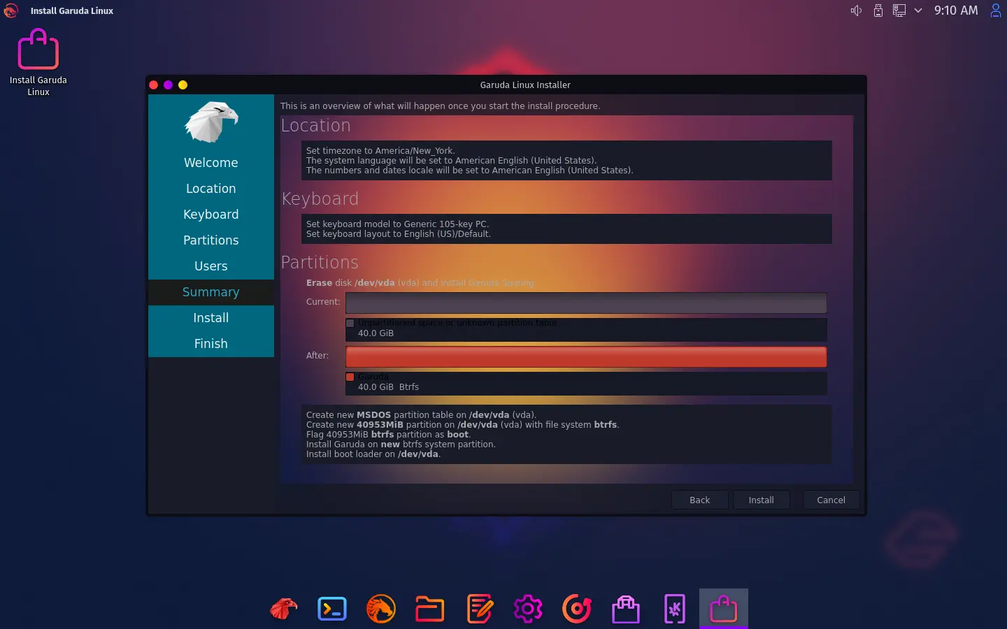 Summary screenshot from Garuda Linux
